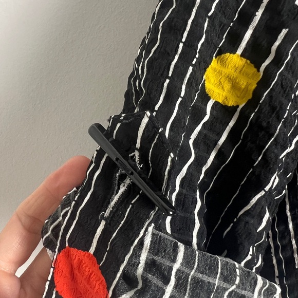 Moonlight Polka Dot Stripe Toggle Button Front Roll Tab Sleeve Blouse Artsy Sz S - Picture 6 of 7